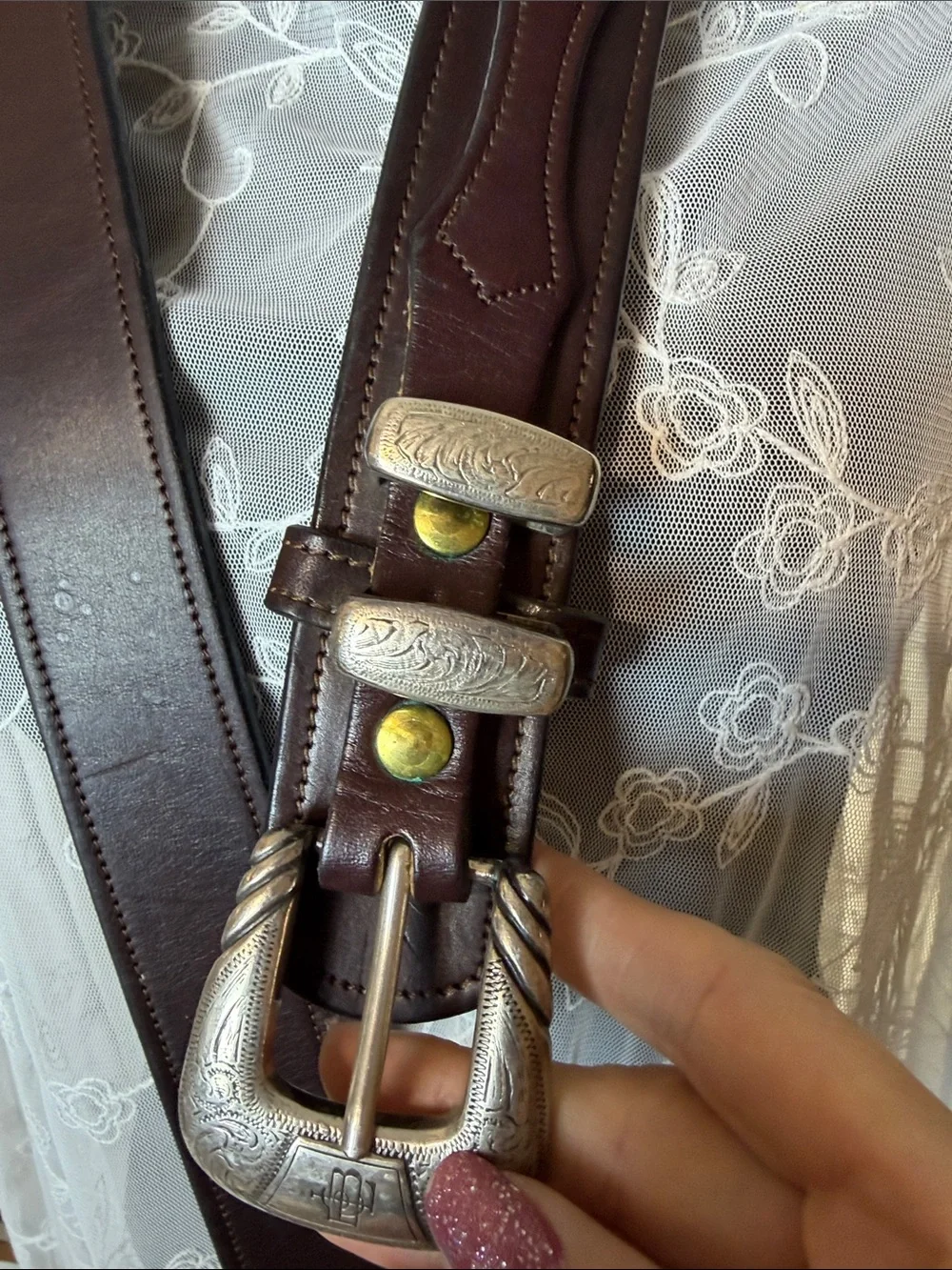 Vintage Buffalo Billfolds Leather Ranger Belt 36 with Lucchese Silver